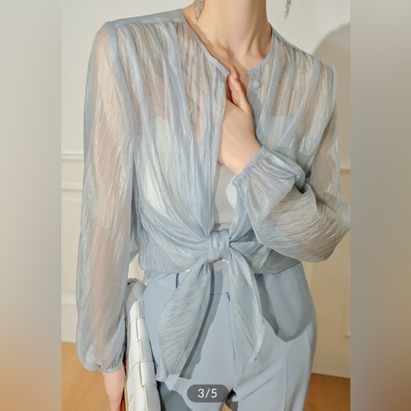 Semi-Sheer Through Long Sleeve Button Blouse Commense size S CM6 NWT - Picture 3 of 9